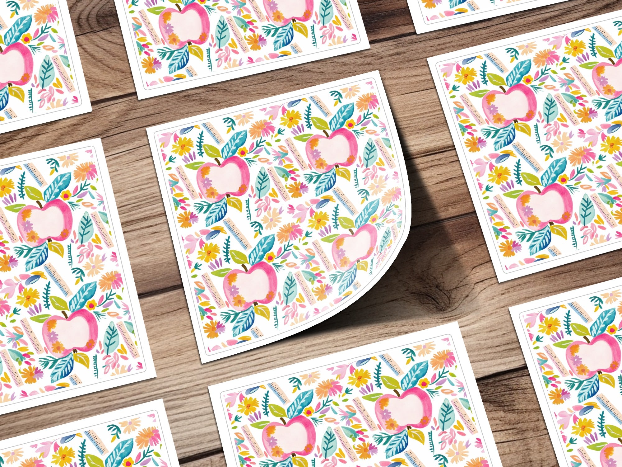 Colorful Floral Apple and Leaves Design Print Sheet