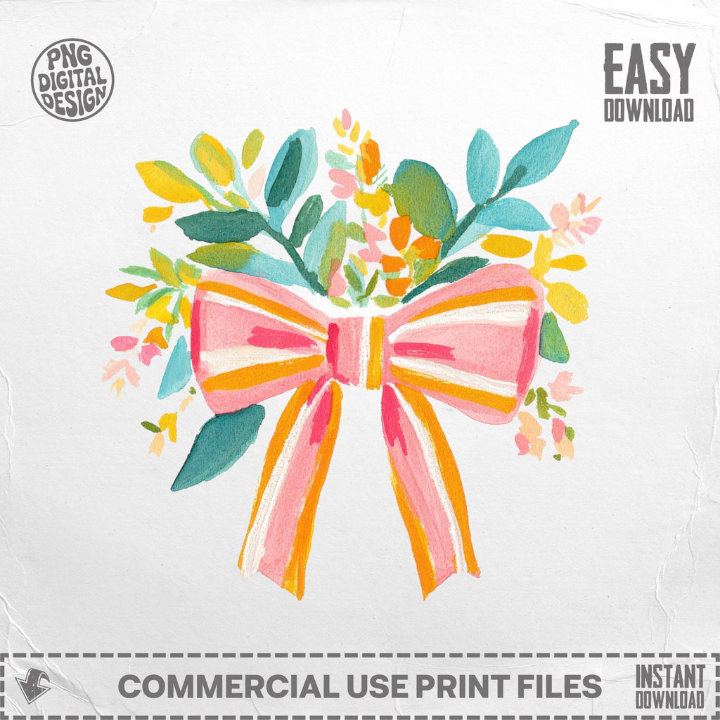 Pink bow with colorful floral accents, easy download.