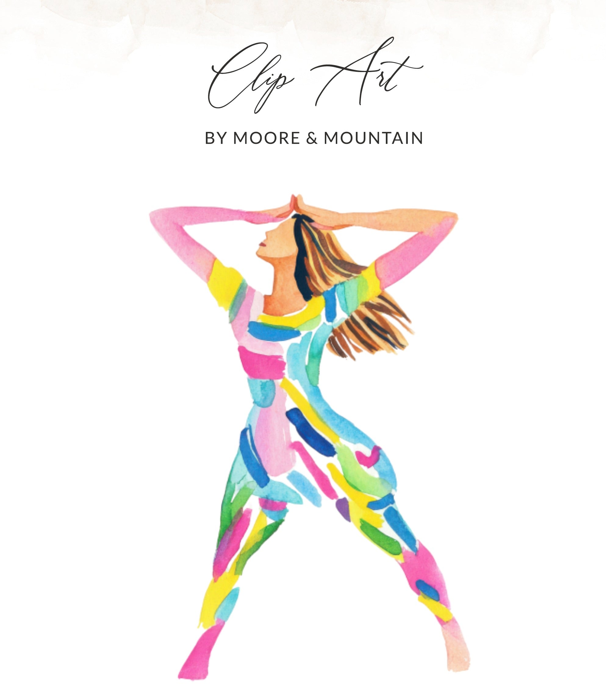 Abstract figure in colorful, painterly strokes with "Clip Art" text.