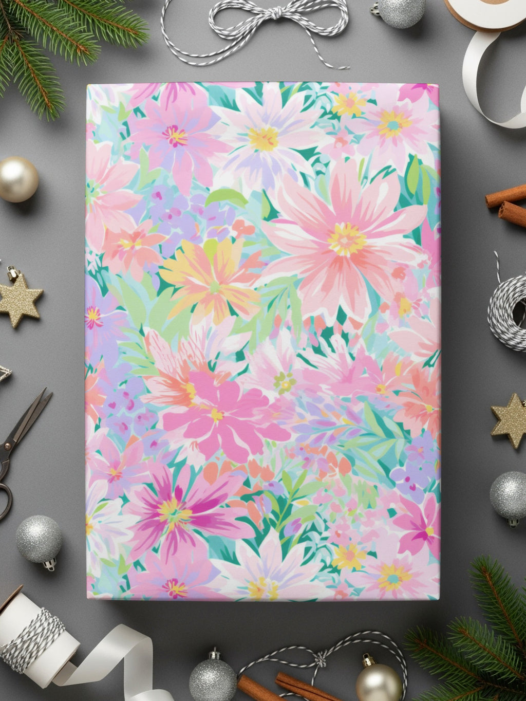 Colorful Floral Pattern Gift Wrap Customizable