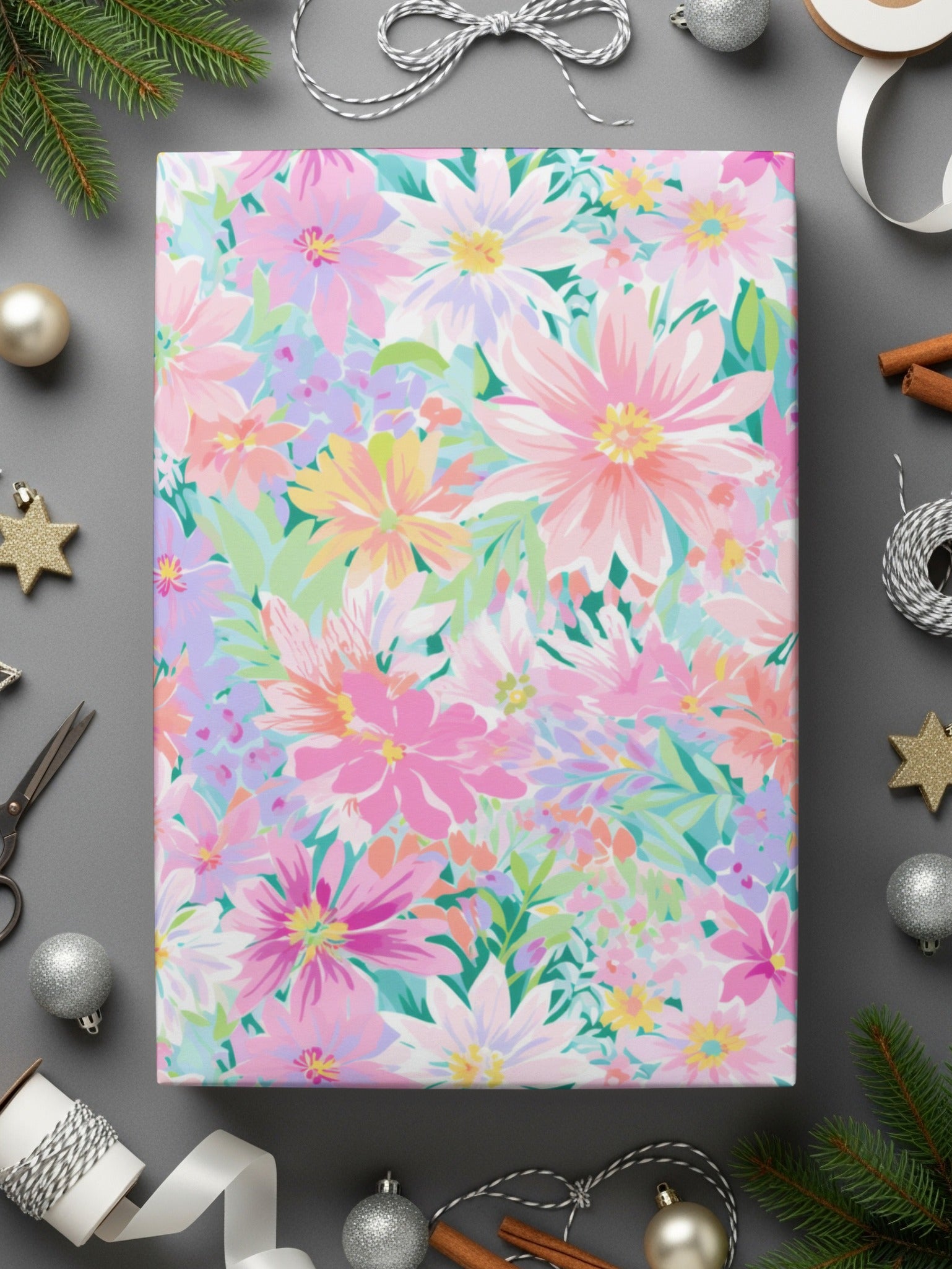 Colorful Floral Pattern Gift Wrap Customizable
