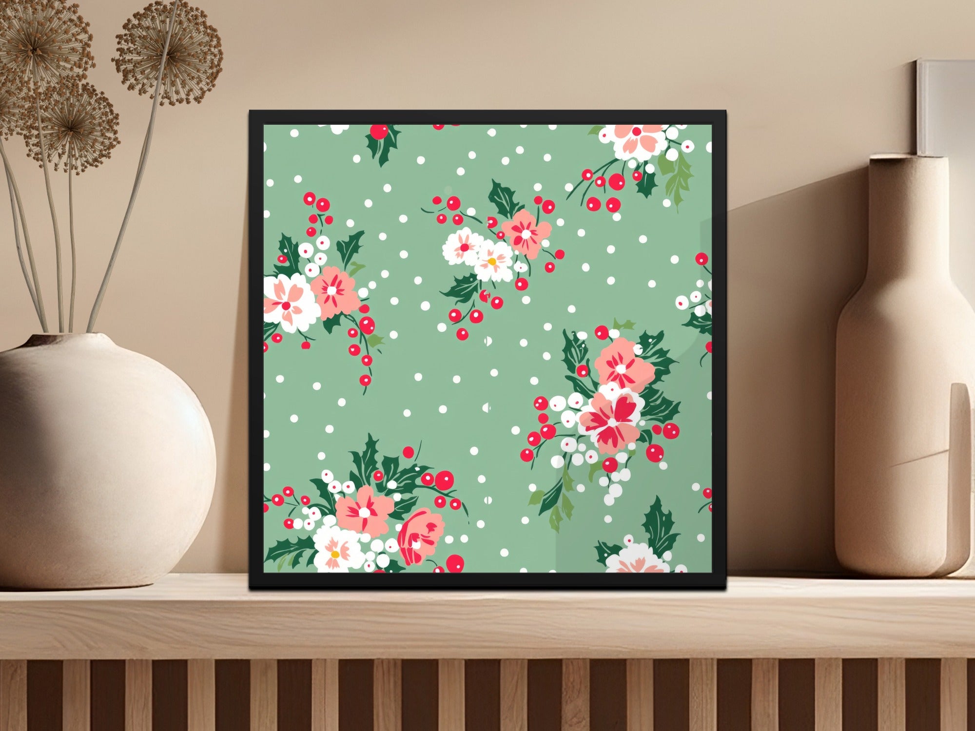 Festive Floral Holiday Pattern Wall Art Decor