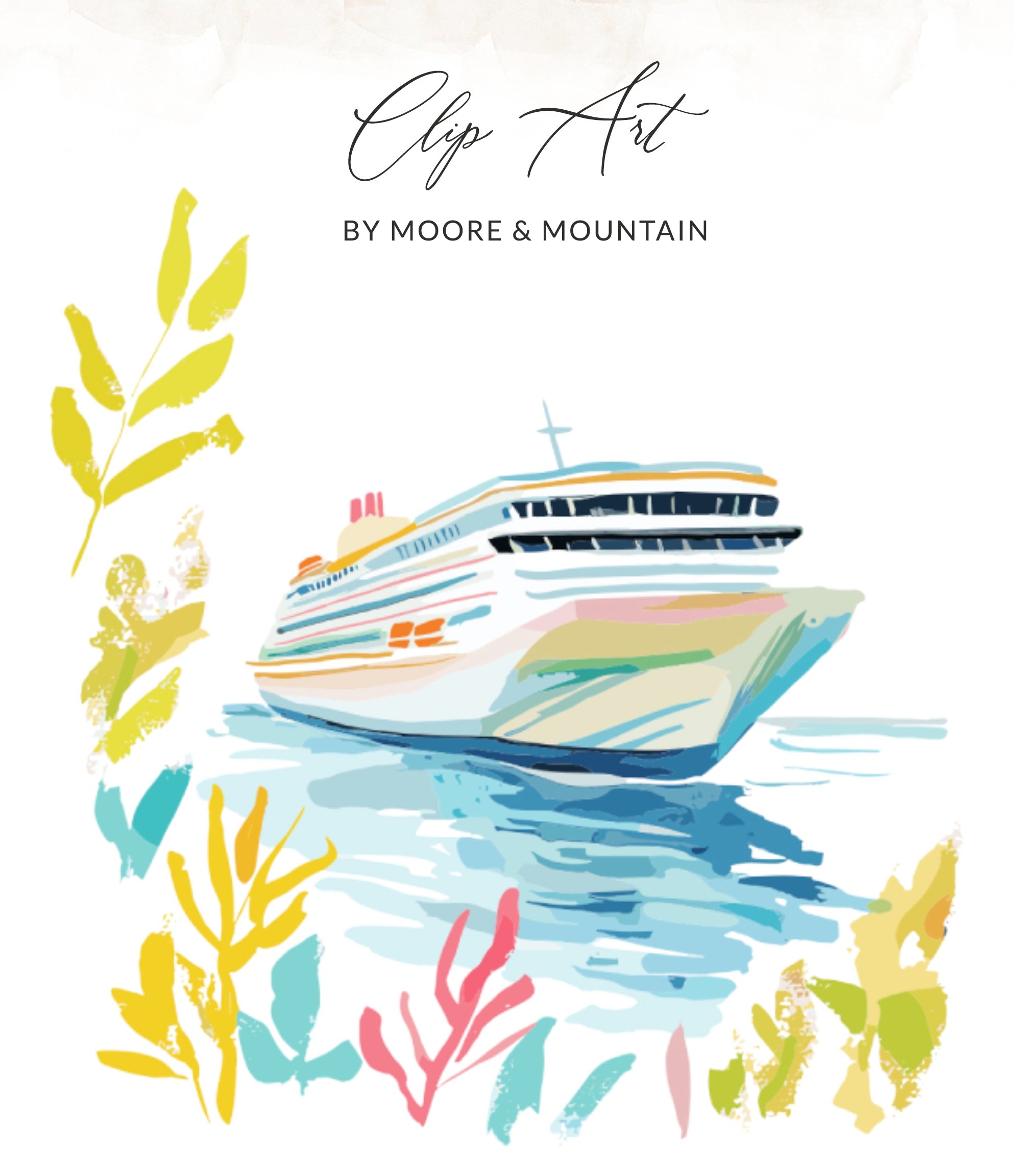 Cruise ship sailing on water with colorful foliage on either side.