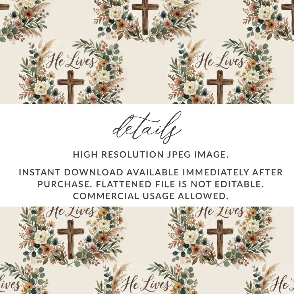 He Lives Cross Floral Wreath Seamless Digital Pattern product type