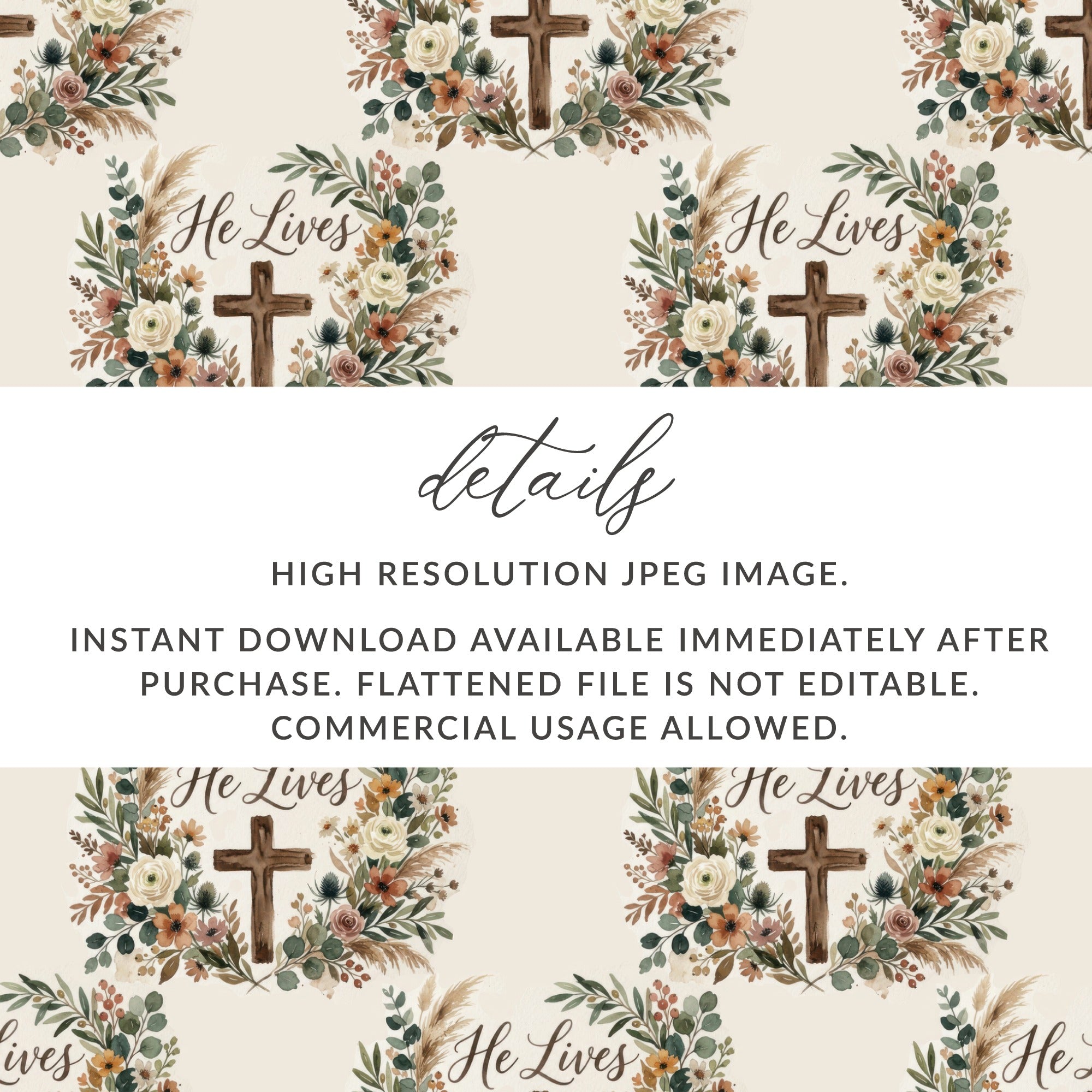 He Lives Cross Floral Wreath Seamless Digital Pattern product type