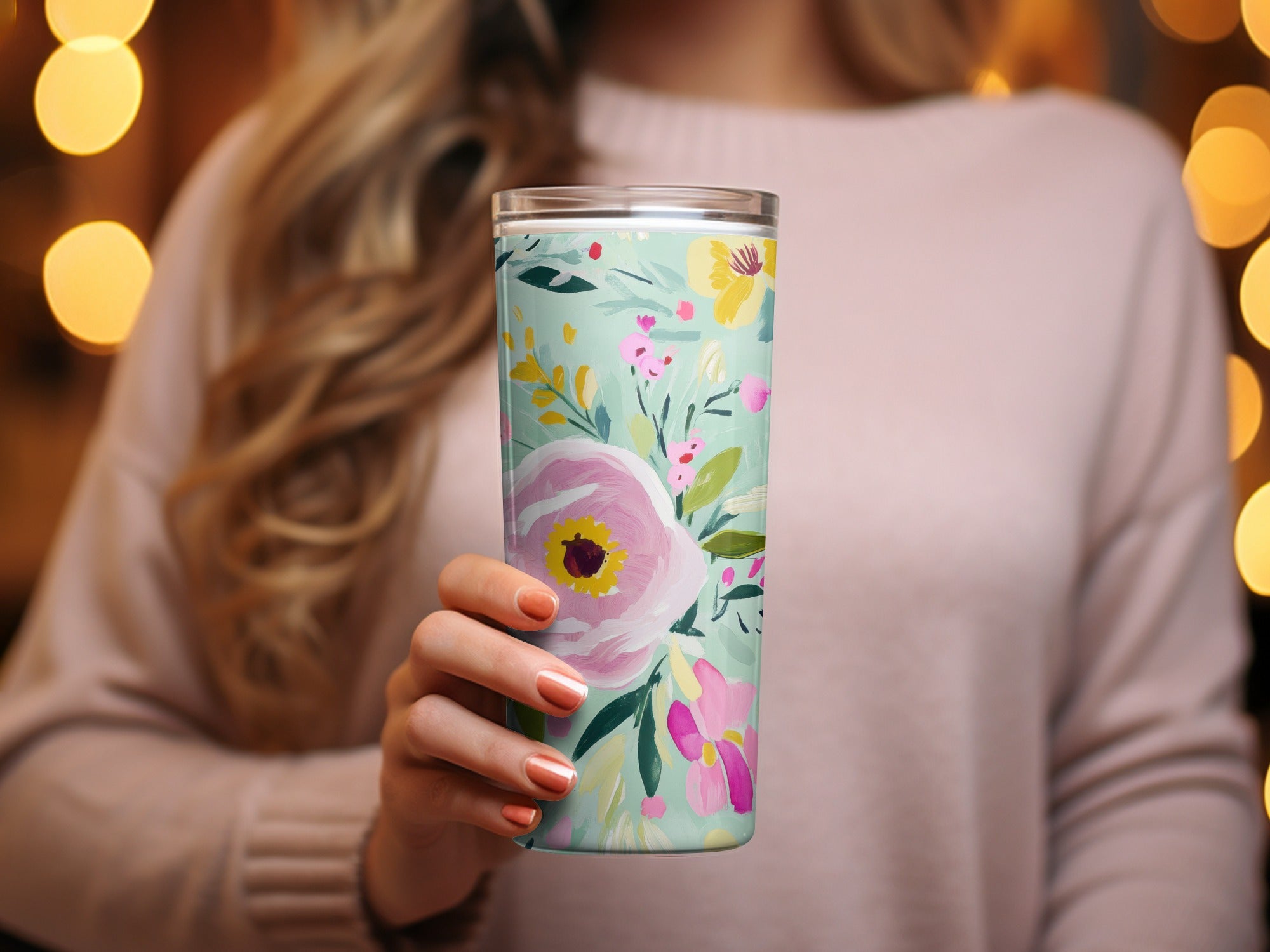 Abstract Floral Seamless Pattern Digital, Spring Ditsy Green Pink Yellow Flowers, Modern Gouache Painted Fine Art Floral Print, Digital