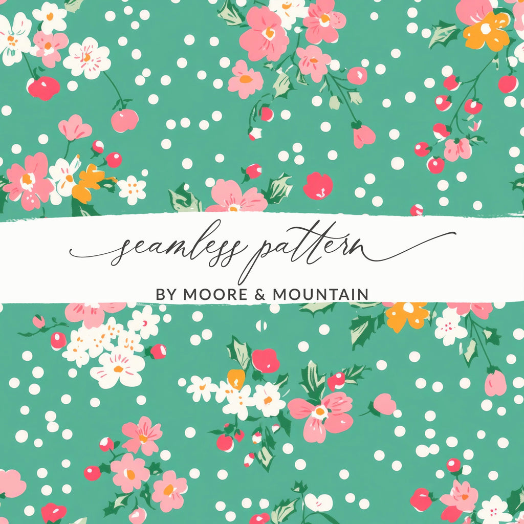 Green Floral Polka Dot Pattern by Moore & Mountain