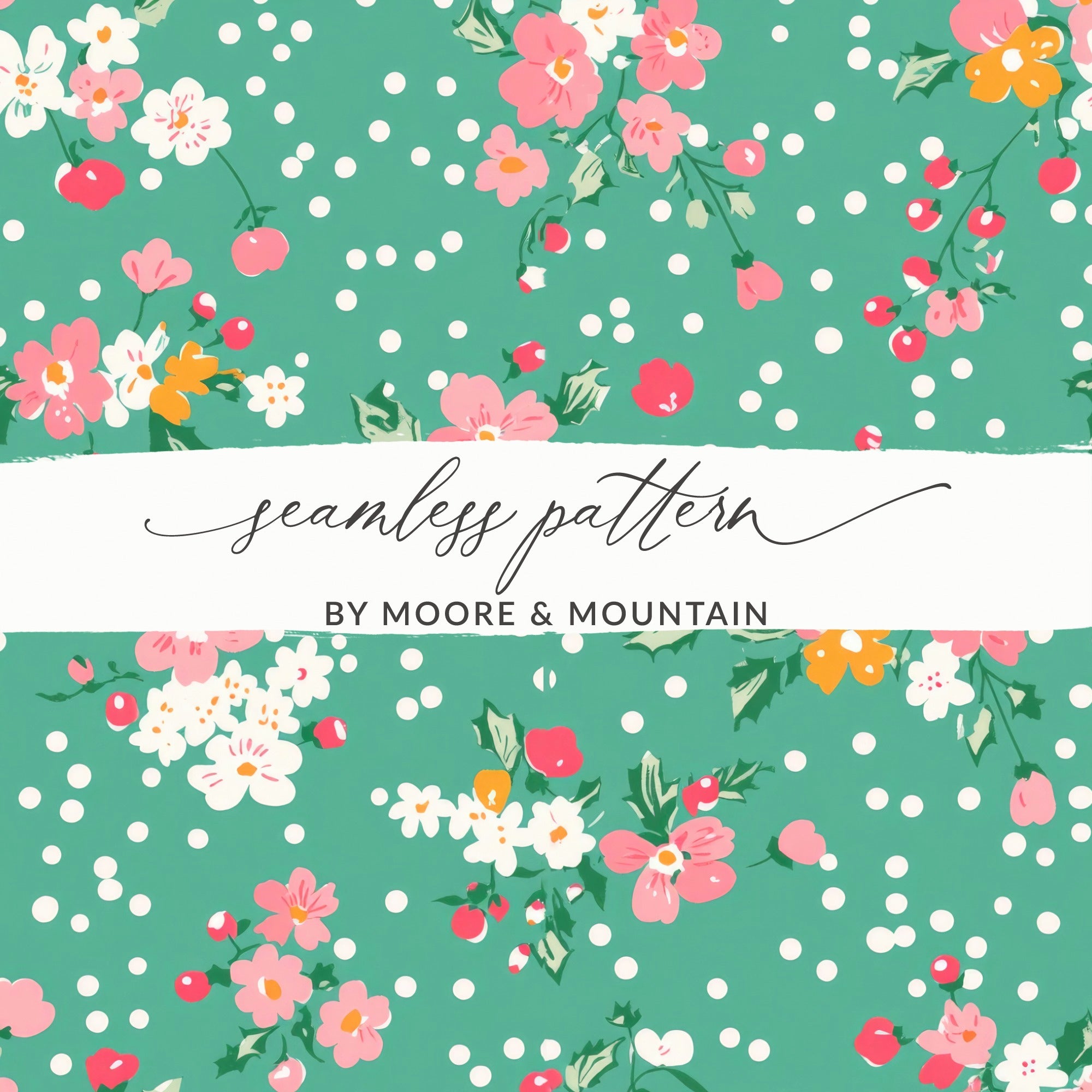 Green Floral Polka Dot Pattern by Moore & Mountain