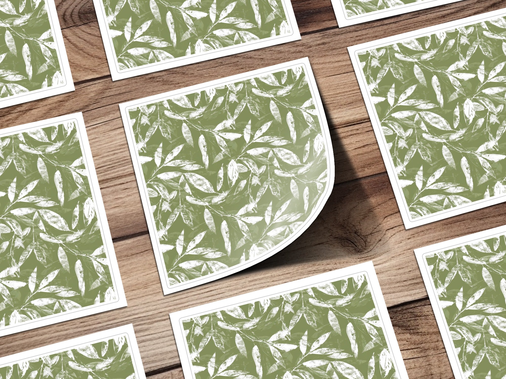 Green and White Leaf Patterns Printed Art Prints