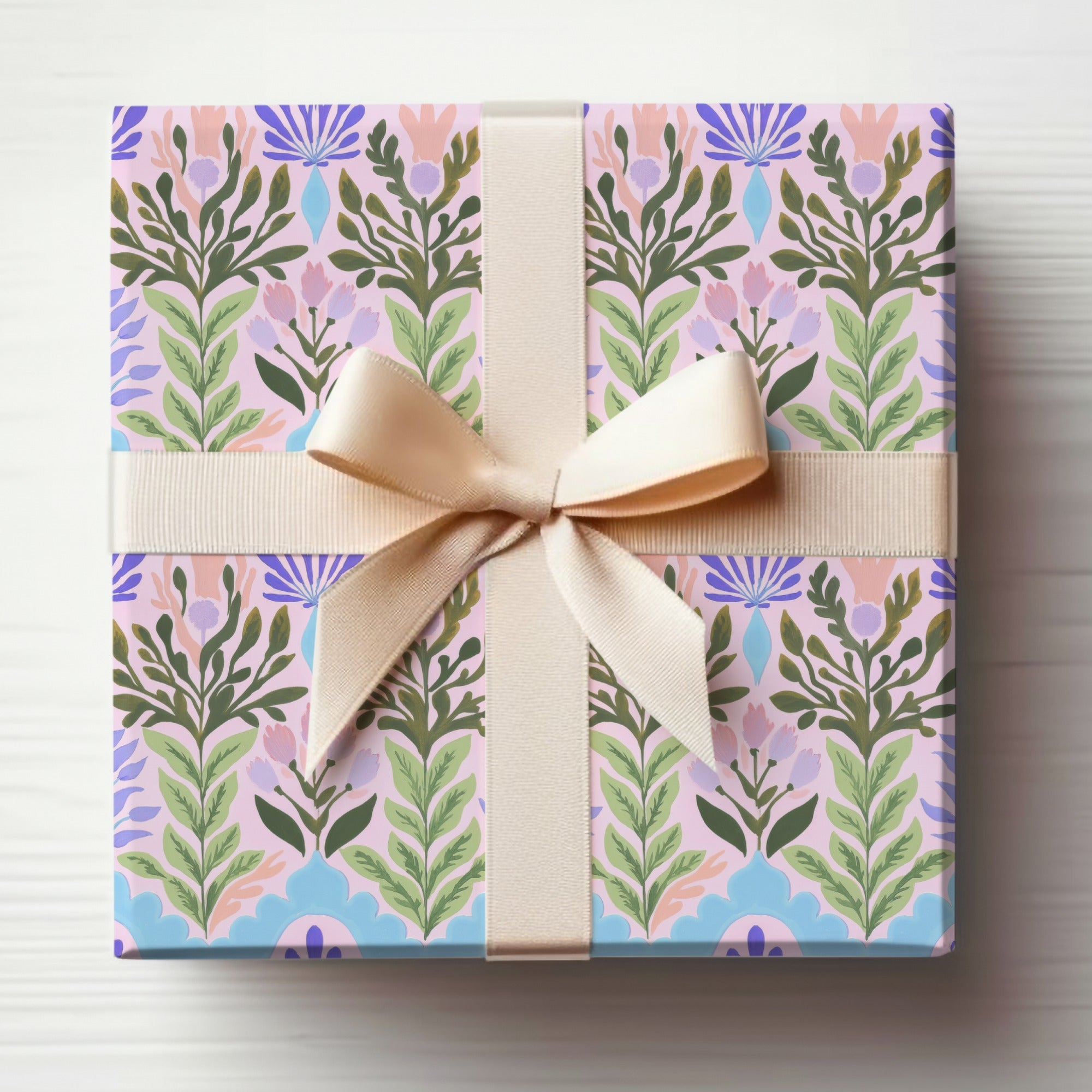 Floral Pattern Gift Box with Decorative Ribbon
