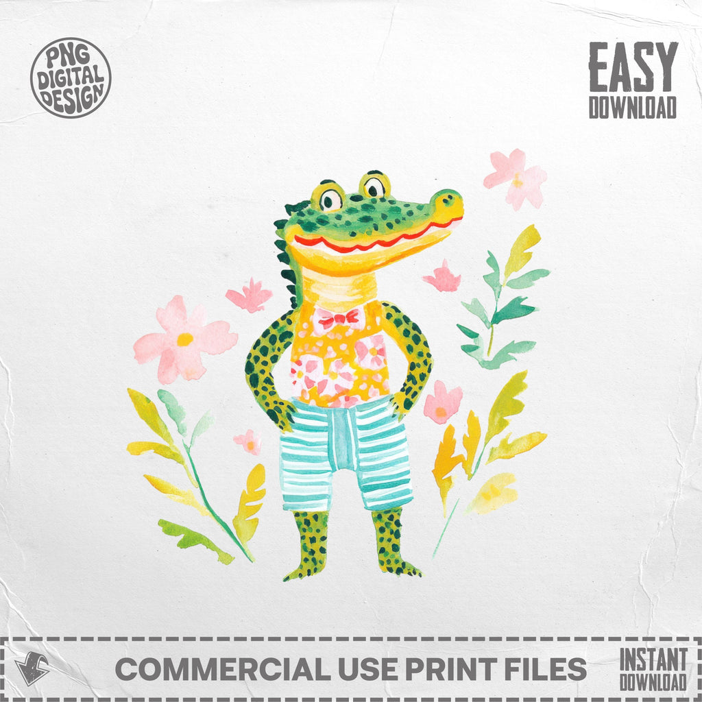 SVG Preppy Alligator SVG, Girly Alligator PNG, Floral Alligator, Cute Alligator Clipart, Tropical Alligator Illustration, Cricut SVG File