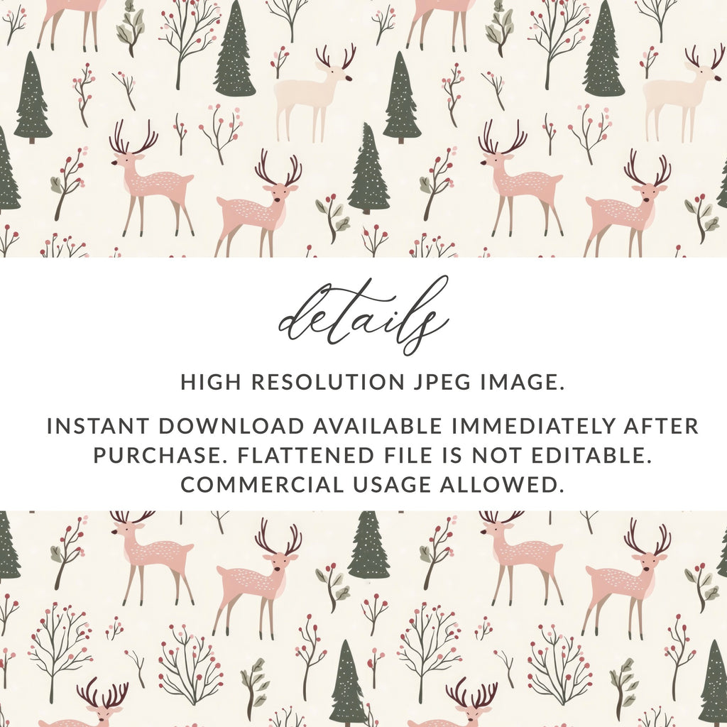 Cute Reindeer and Trees Seamless Pattern JPEG Image