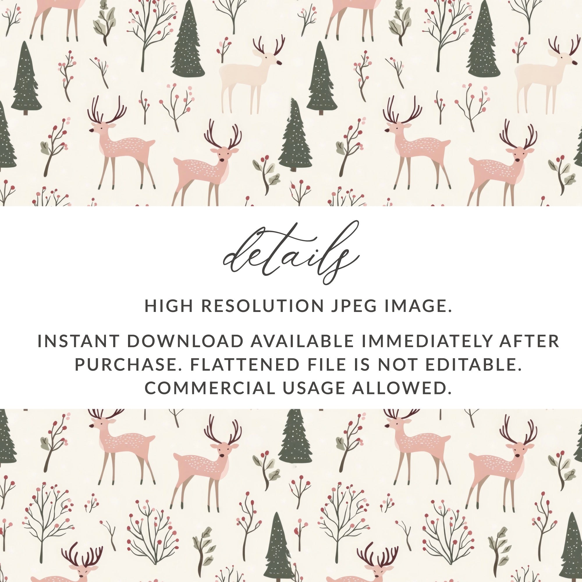 Cute Reindeer and Trees Seamless Pattern JPEG Image