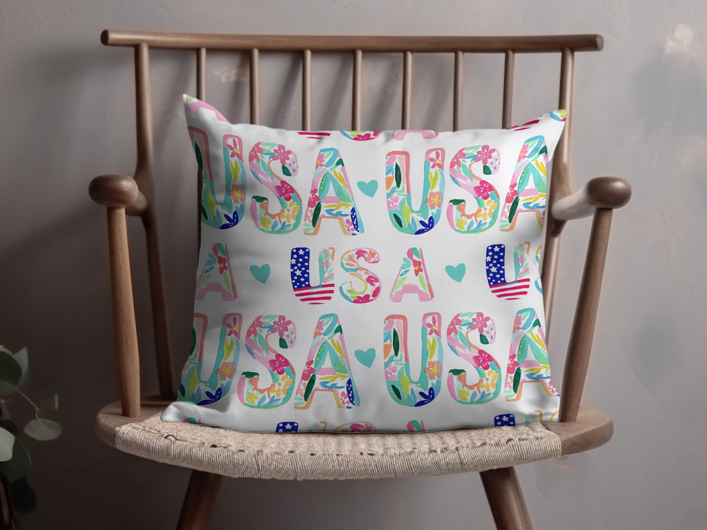 Colorful USA Patriotic Decorative Square Pillow