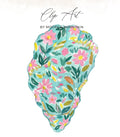 Watercolor oyster shell with pink flowers and green leaves, "Clip Art" text.
