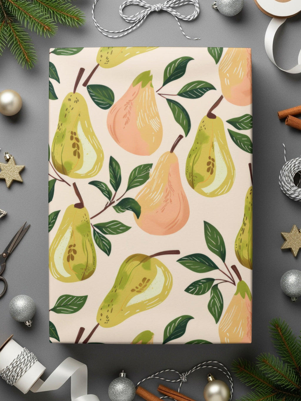 Festive Pears Themed Wrapping Paper for Holiday Gifts