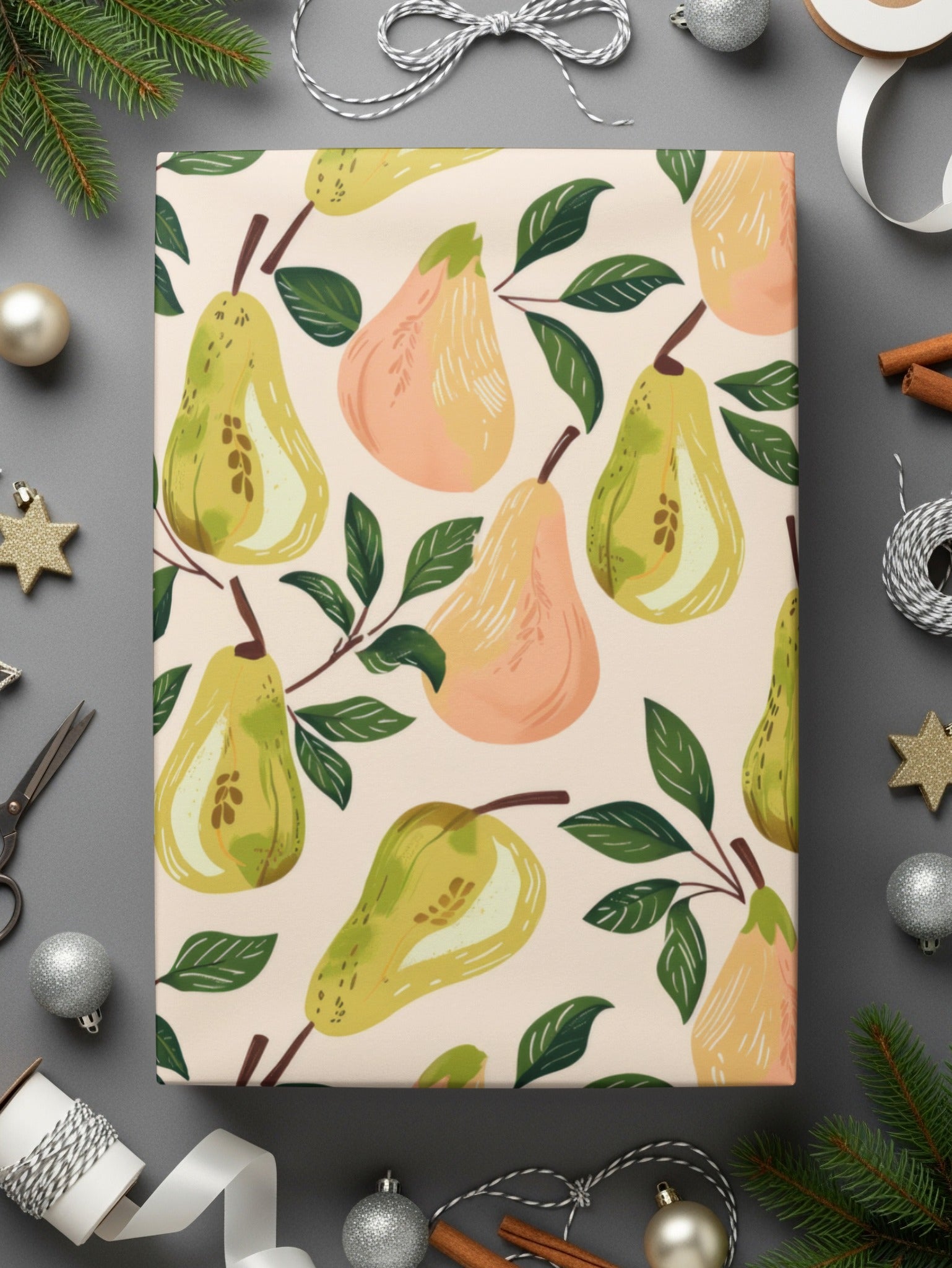 Festive Pears Themed Wrapping Paper for Holiday Gifts