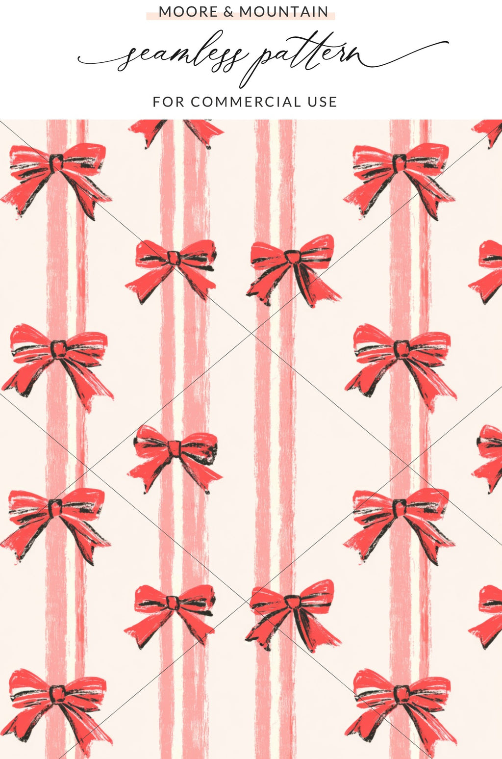 Red Bow Stripes Seamless Pattern for Commercial Use