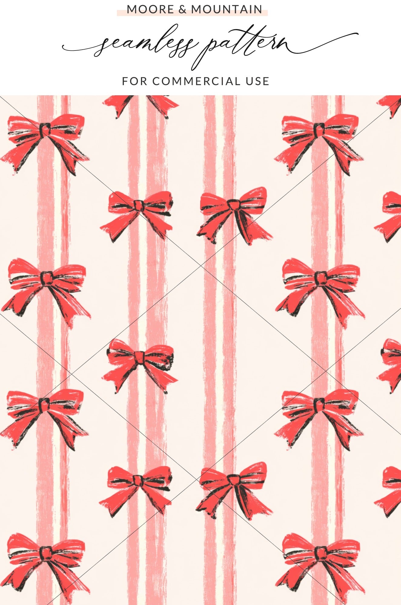 Red Bow Stripes Seamless Pattern for Commercial Use