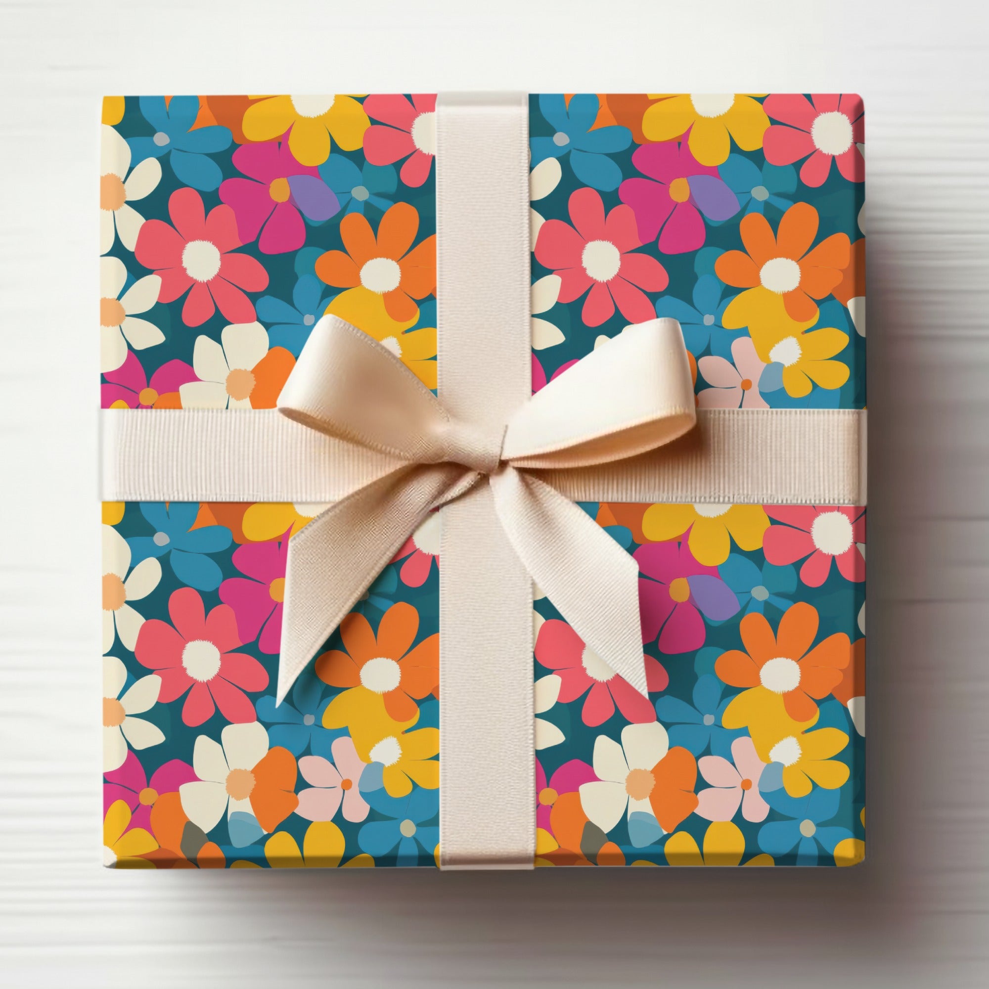 Vibrant Flower Pattern Gift Box Colorful Ribbon Bow product type