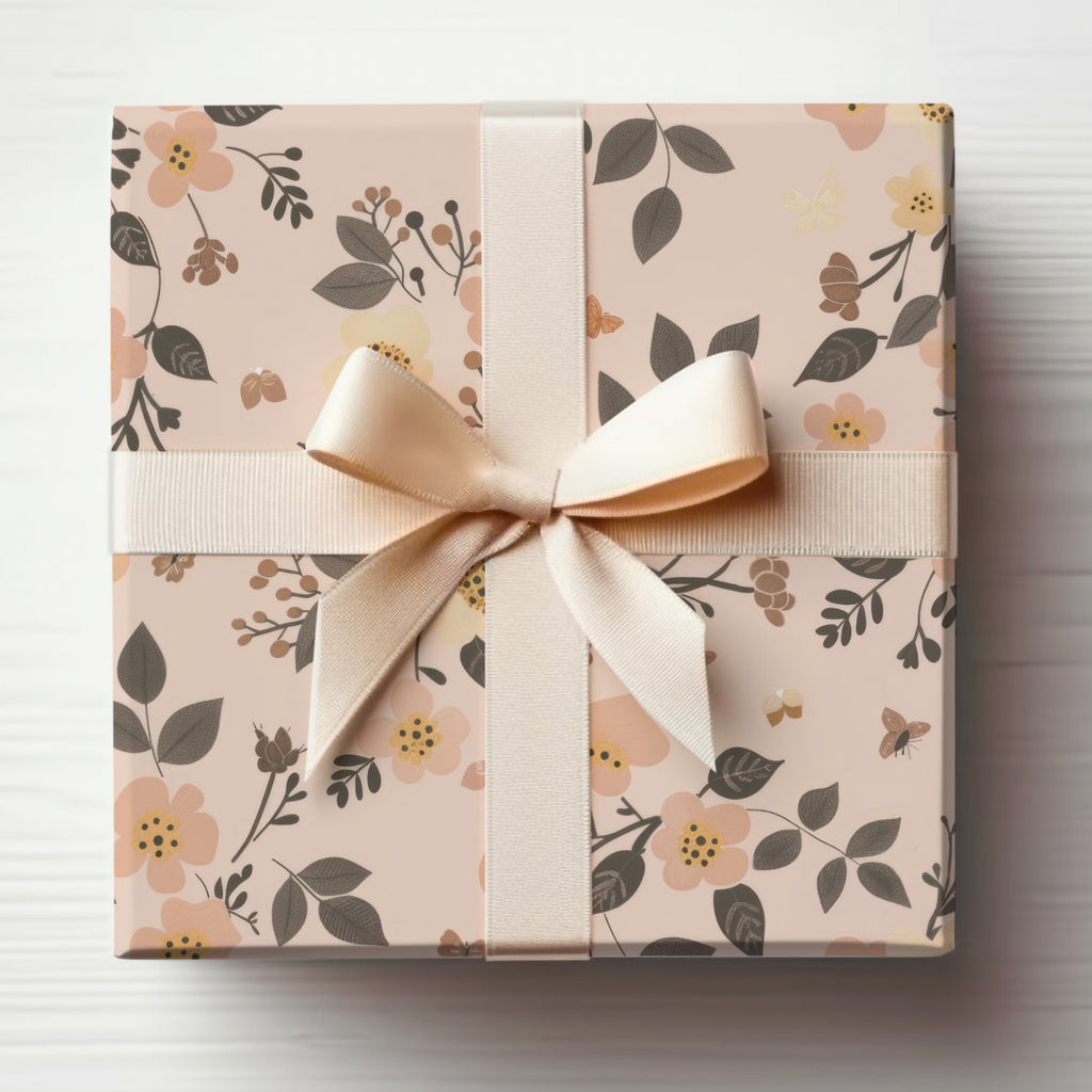 Elegant Floral Gift Wrap with Delicate Ribbon Design