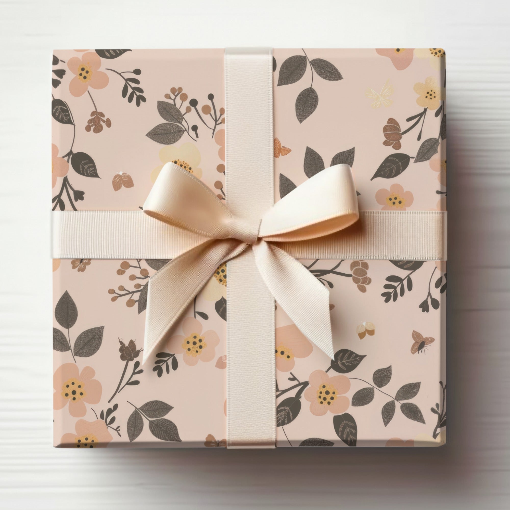 Elegant Floral Gift Wrap with Delicate Ribbon Design
