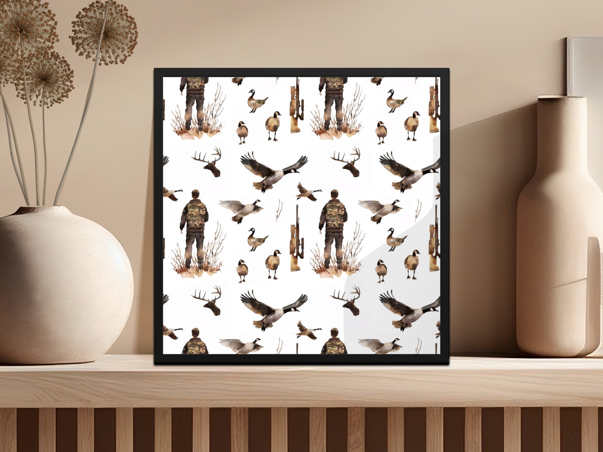 Hunter Geese Rifle Deer Antlers Wildlife Scene product type