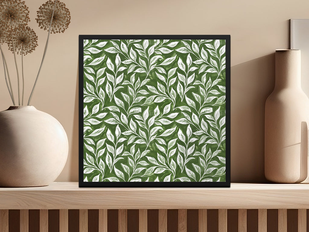 Green Botanical Leaf Pattern Framed Art Wall Decor
