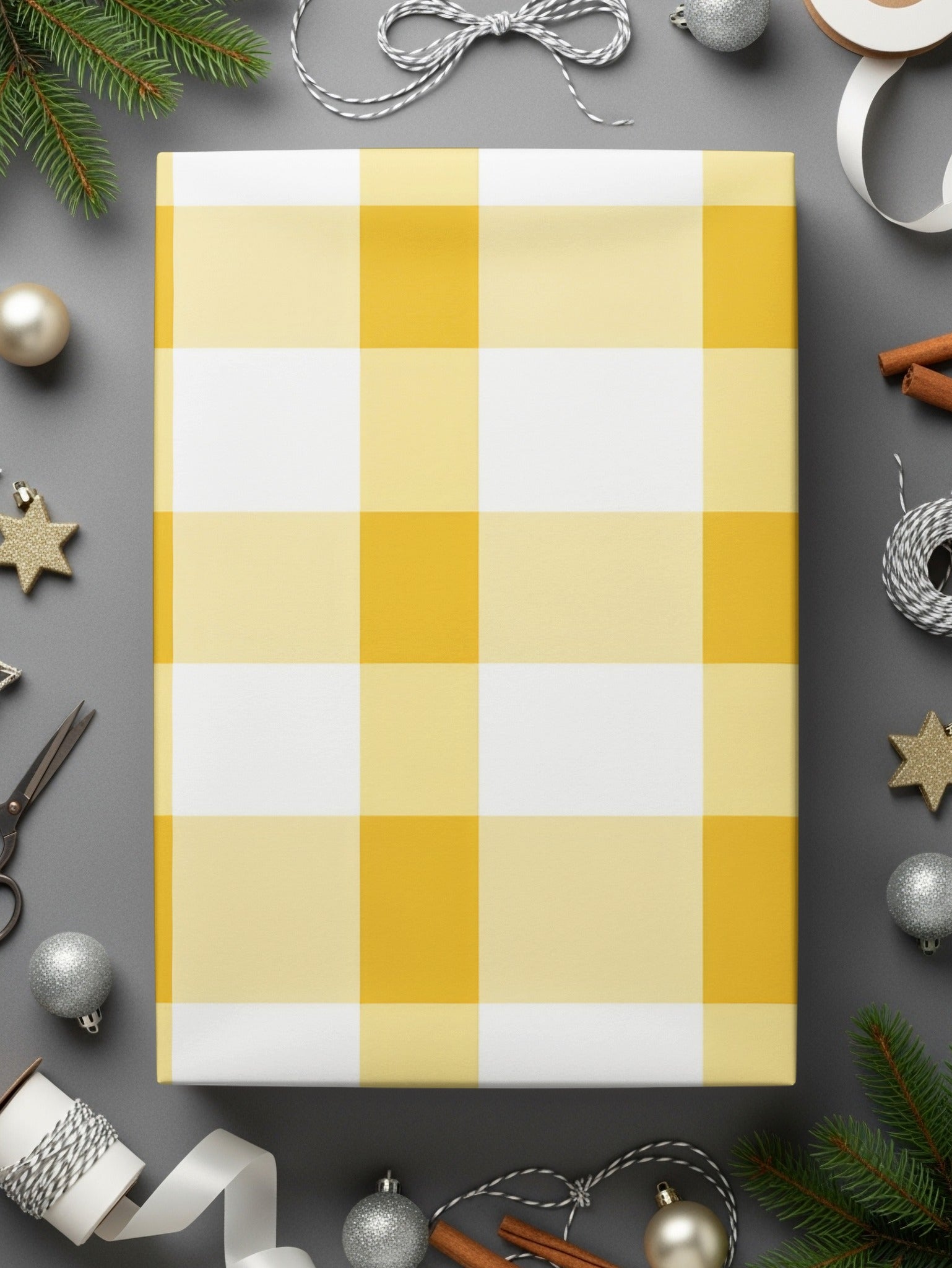 Yellow and White Checkered Gift Wrapping Paper