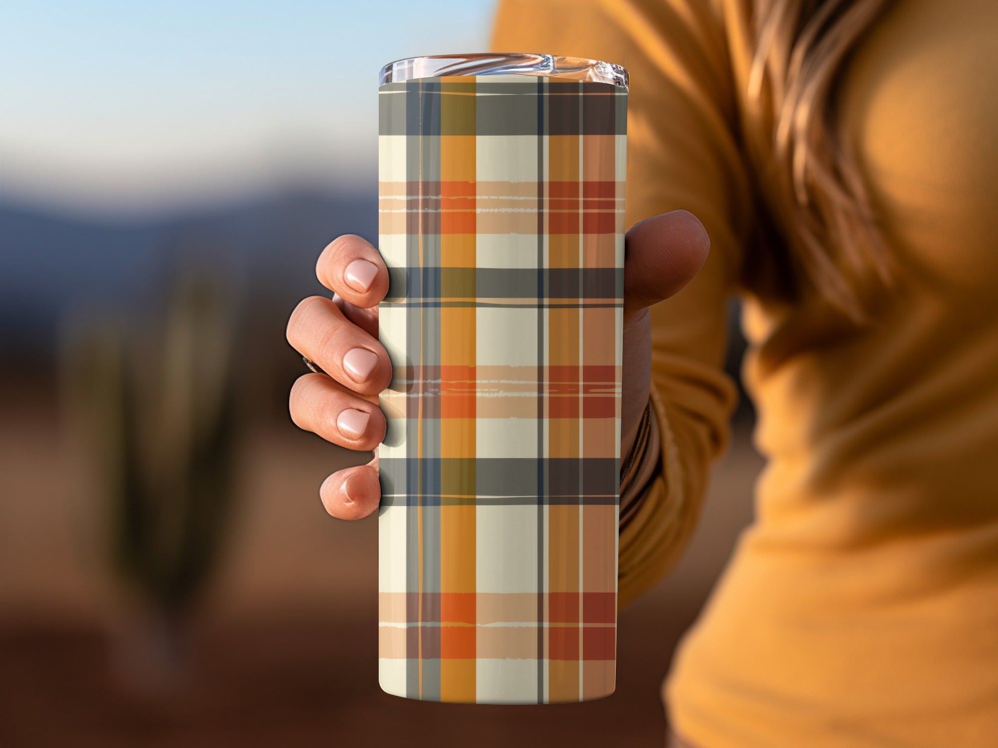 Stylish Plaid Pattern Insulated Travel Tumbler Cup