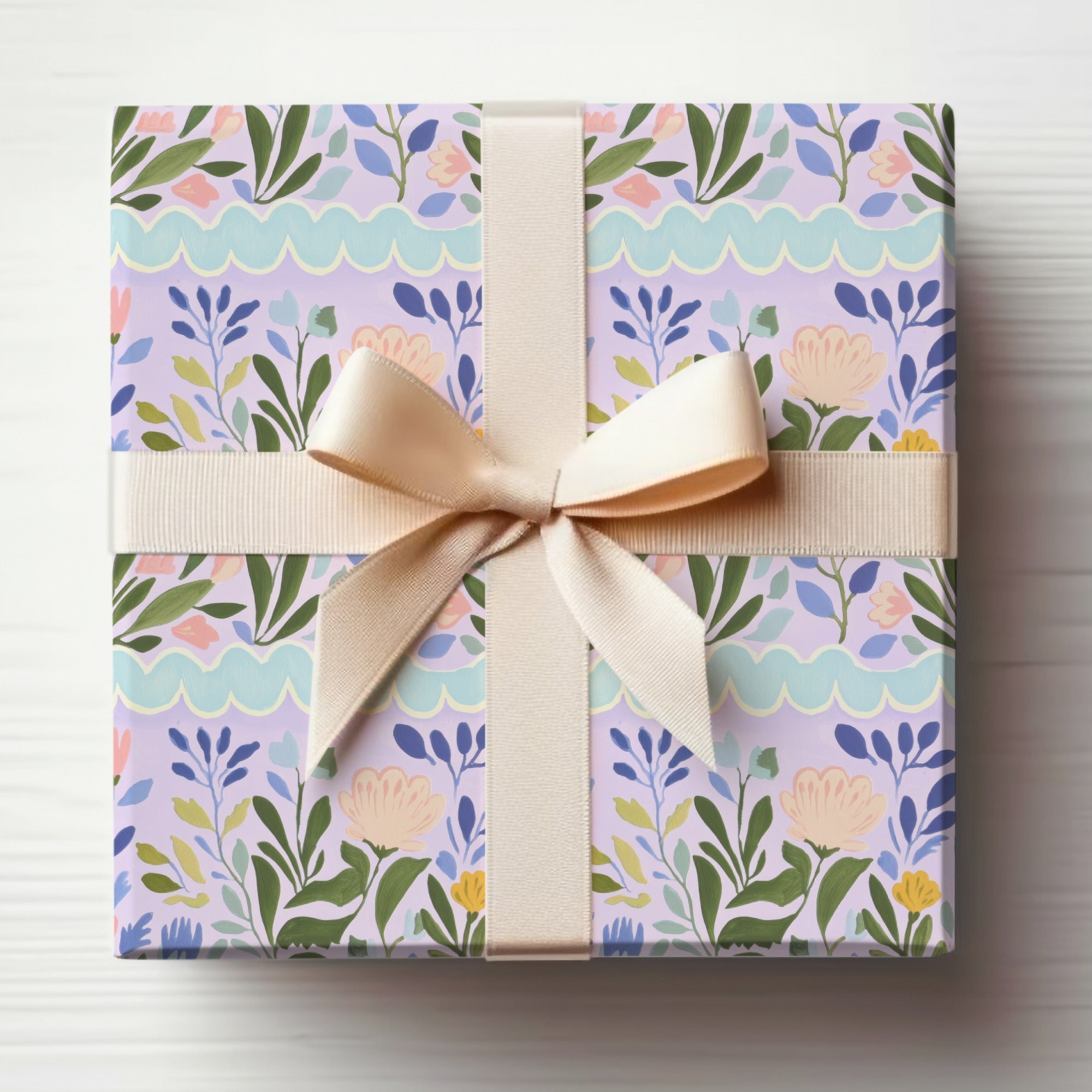 Beautifully Wrapped Floral Gift Box with Ribbon Decor