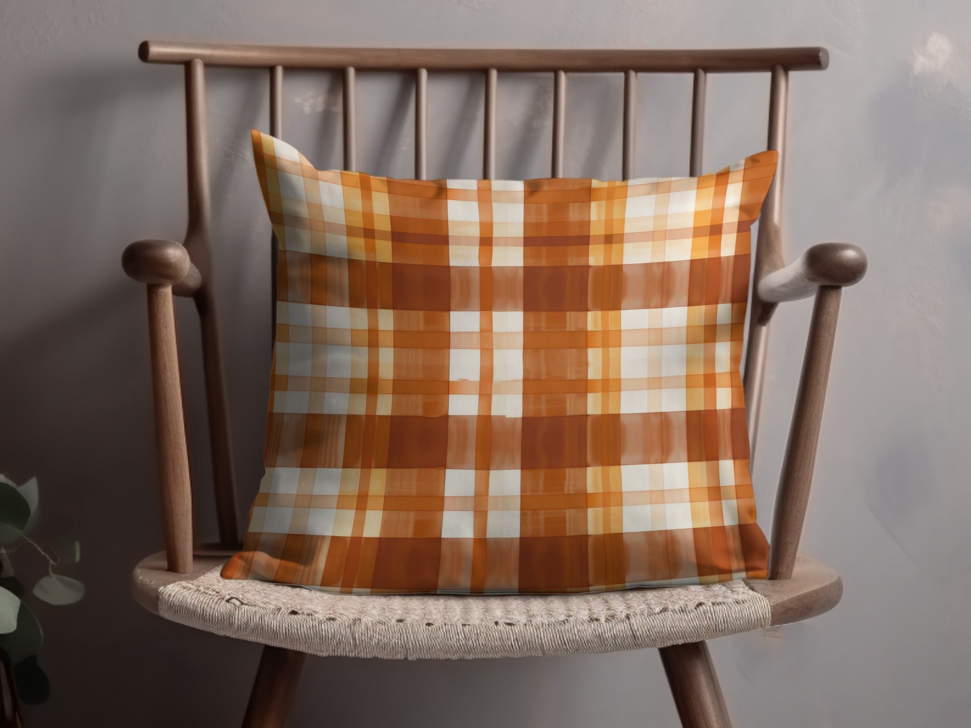 Cozy Orange and White Plaid Pattern Decorative Pillow
