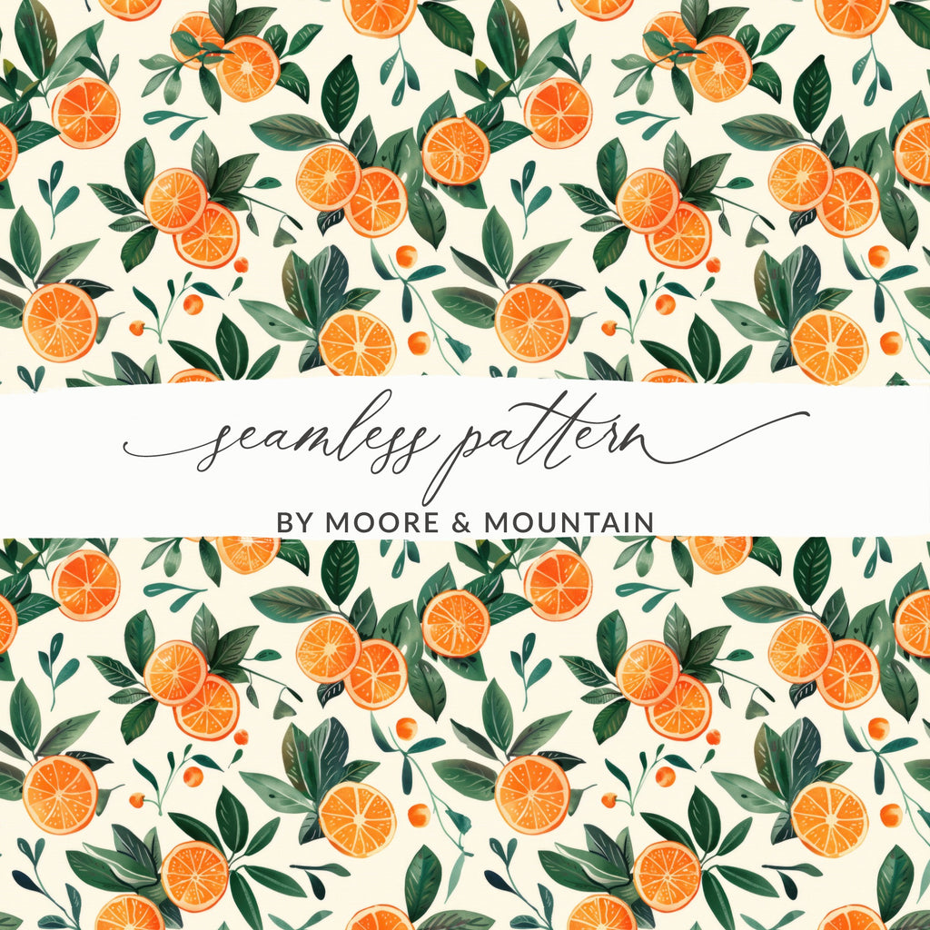 Orange Fruit and Leaves Seamless Pattern Design