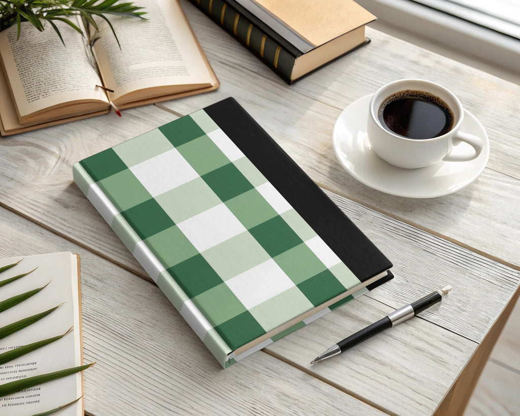 Green and White Plaid Hardcover Journal for Writing
