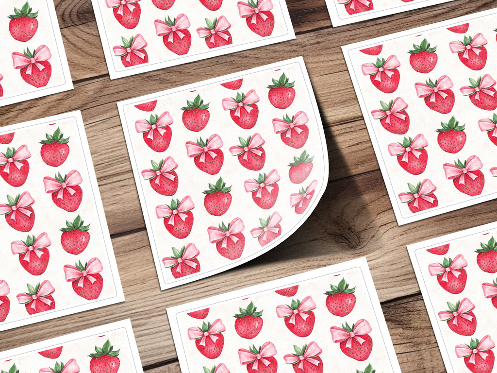 Cute Strawberry and Bow Design Strawberry Stickers