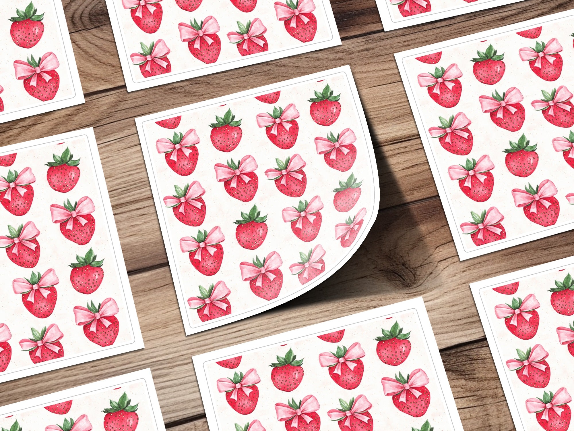 Cute Strawberry and Bow Design Strawberry Stickers