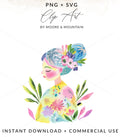 Watercolor illustration of a woman with colorful flowers in her hair.
