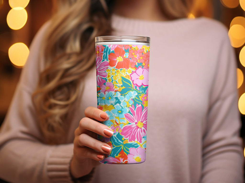 Colorful Floral Patterned Insulated Tumbler Product