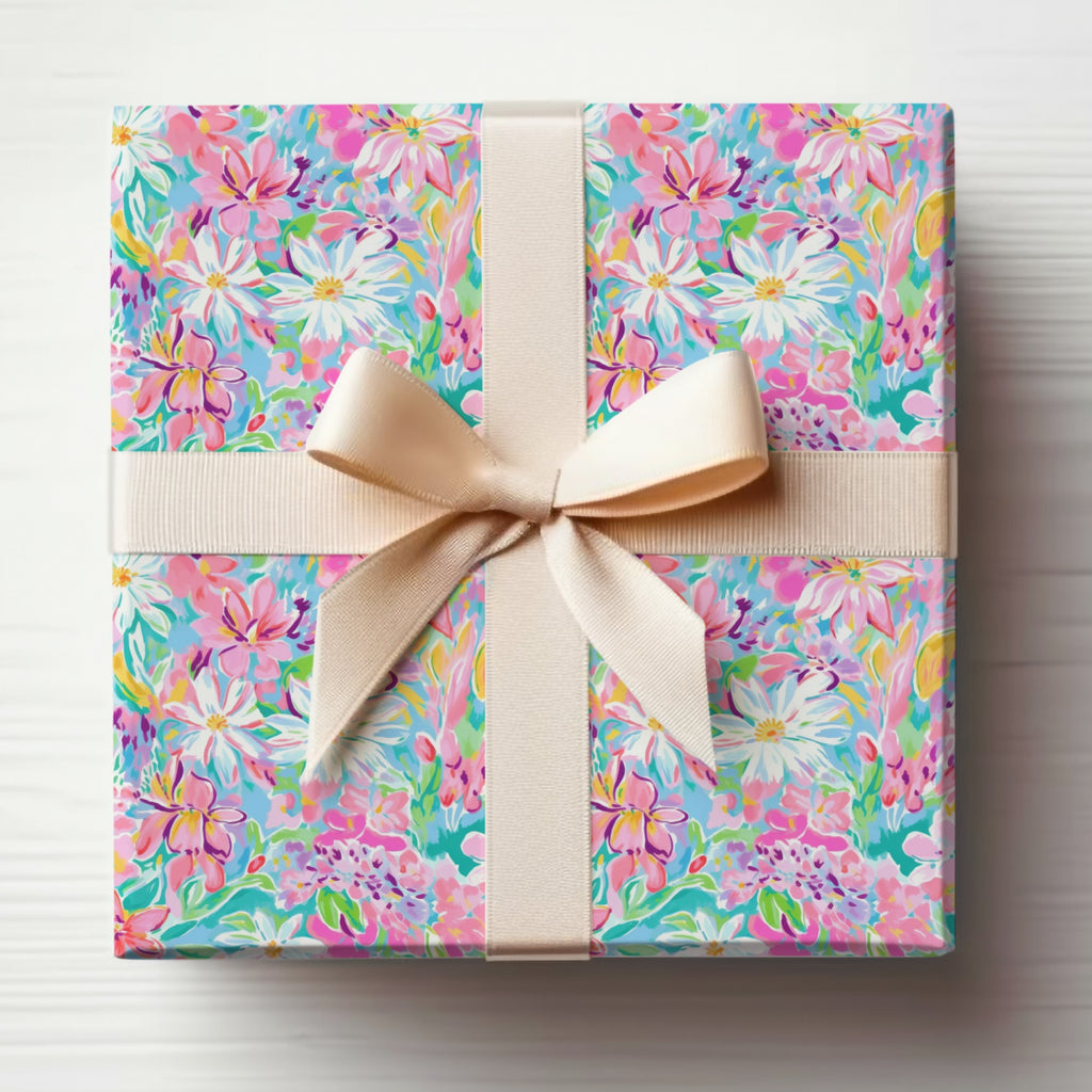 Colorful Floral Gift Wrap with Bow Wrapping Paper