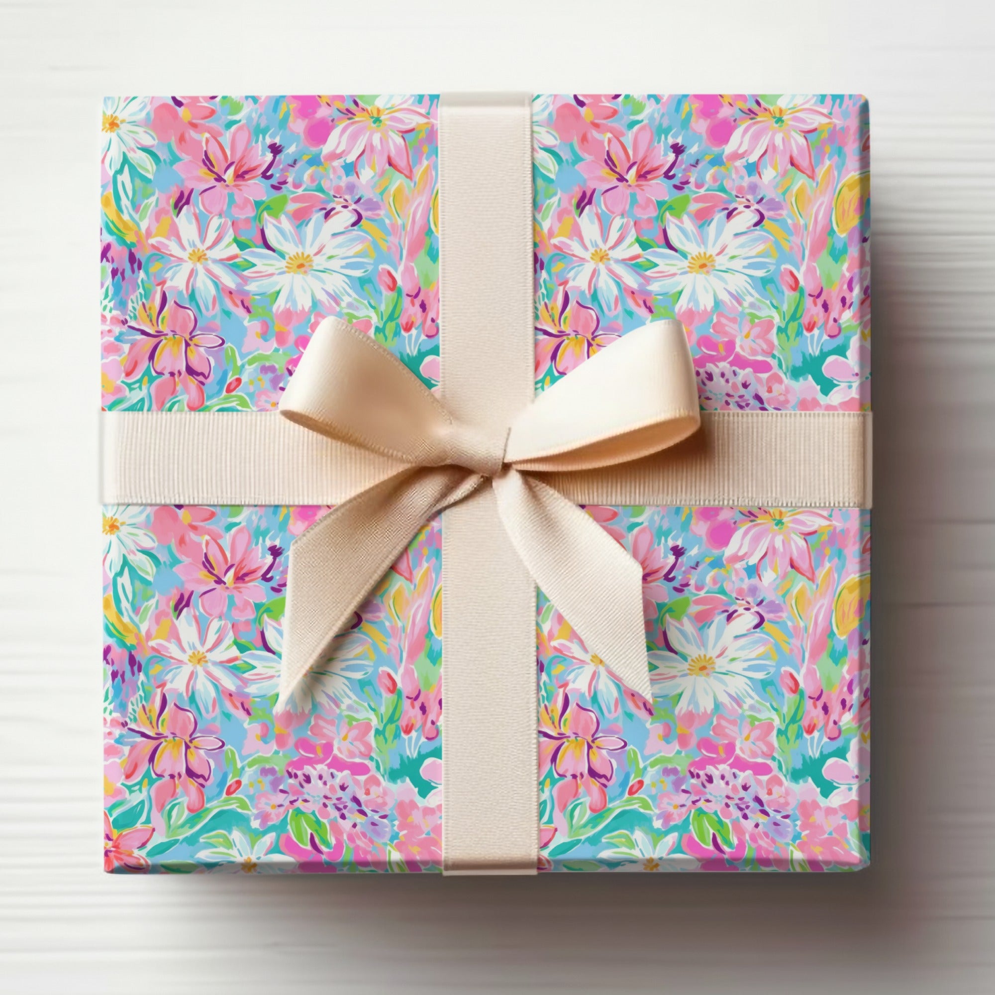 Colorful Floral Gift Wrap with Bow Wrapping Paper