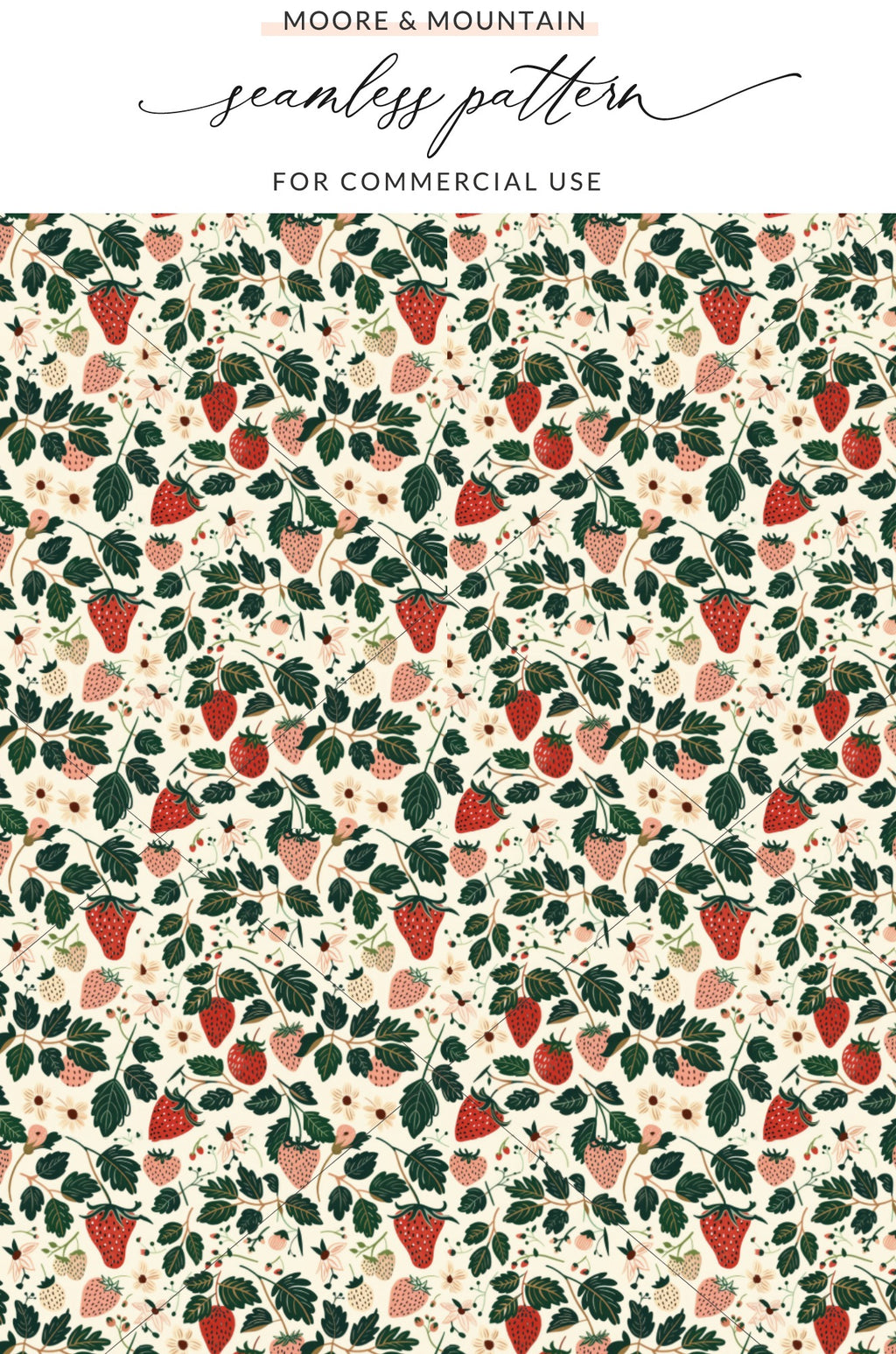 Seamless Strawberry and Floral Design for Commercial Use