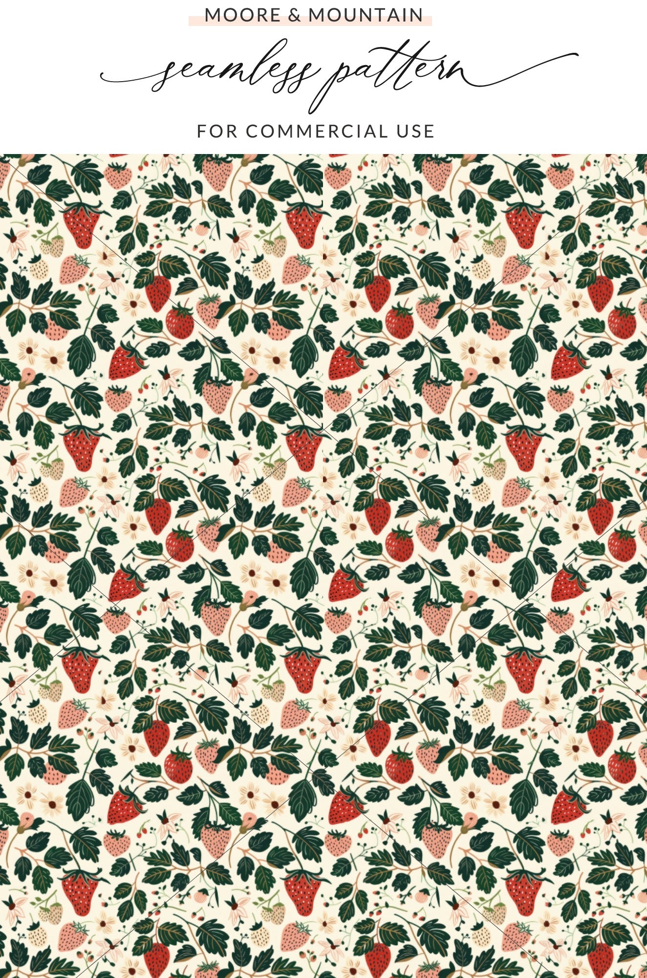 Seamless Strawberry and Floral Design for Commercial Use
