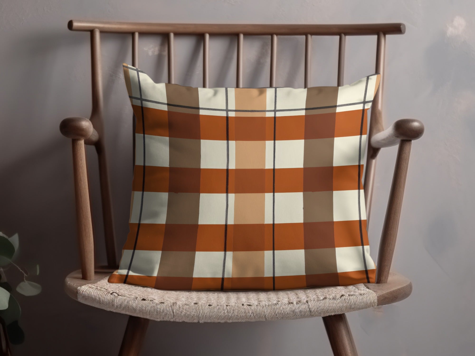 Stylish Orange and Brown Plaid Pattern Cushion Pillow