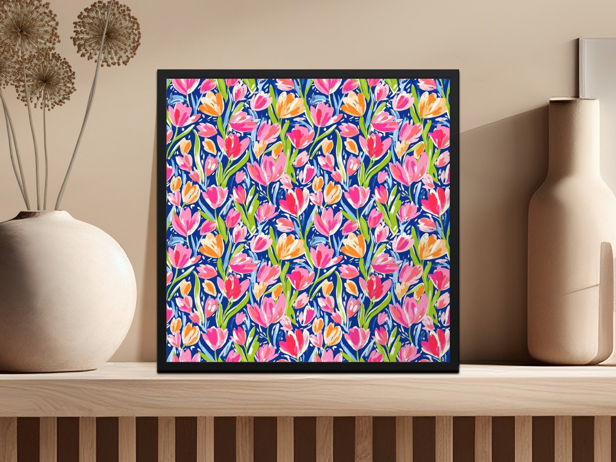 Bright Floral Pattern Framed Artwork For Home Decor