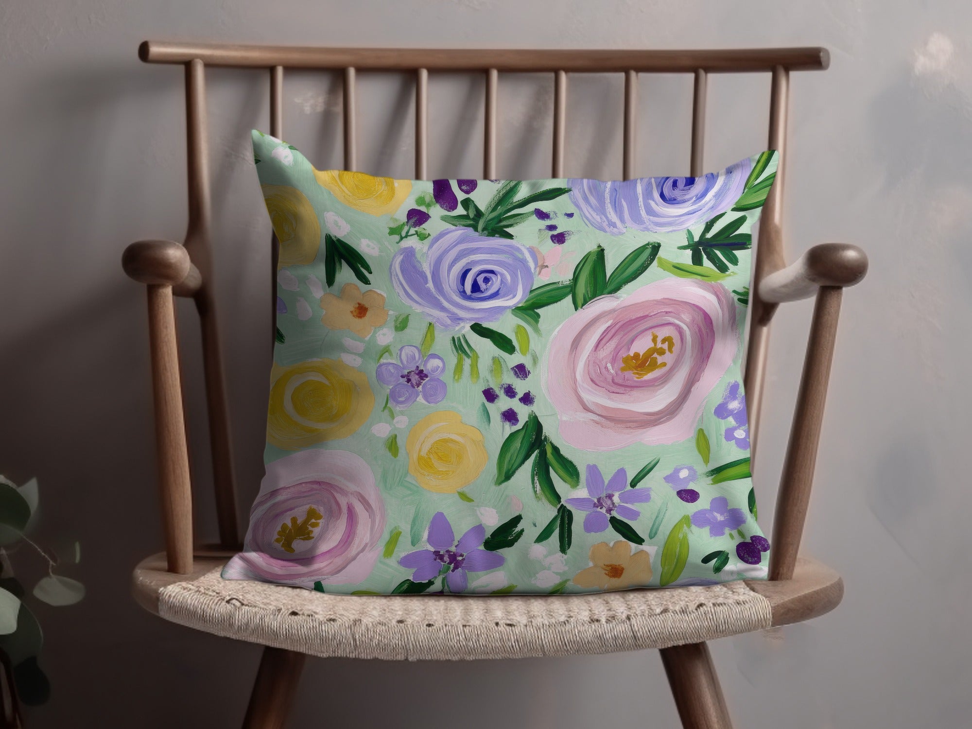 Fine Art Floral Seamless Pattern, Acrylic Floral Print, Pastel Flowers Digital Paper, Mint Green Floral Pattern, Fabric Design