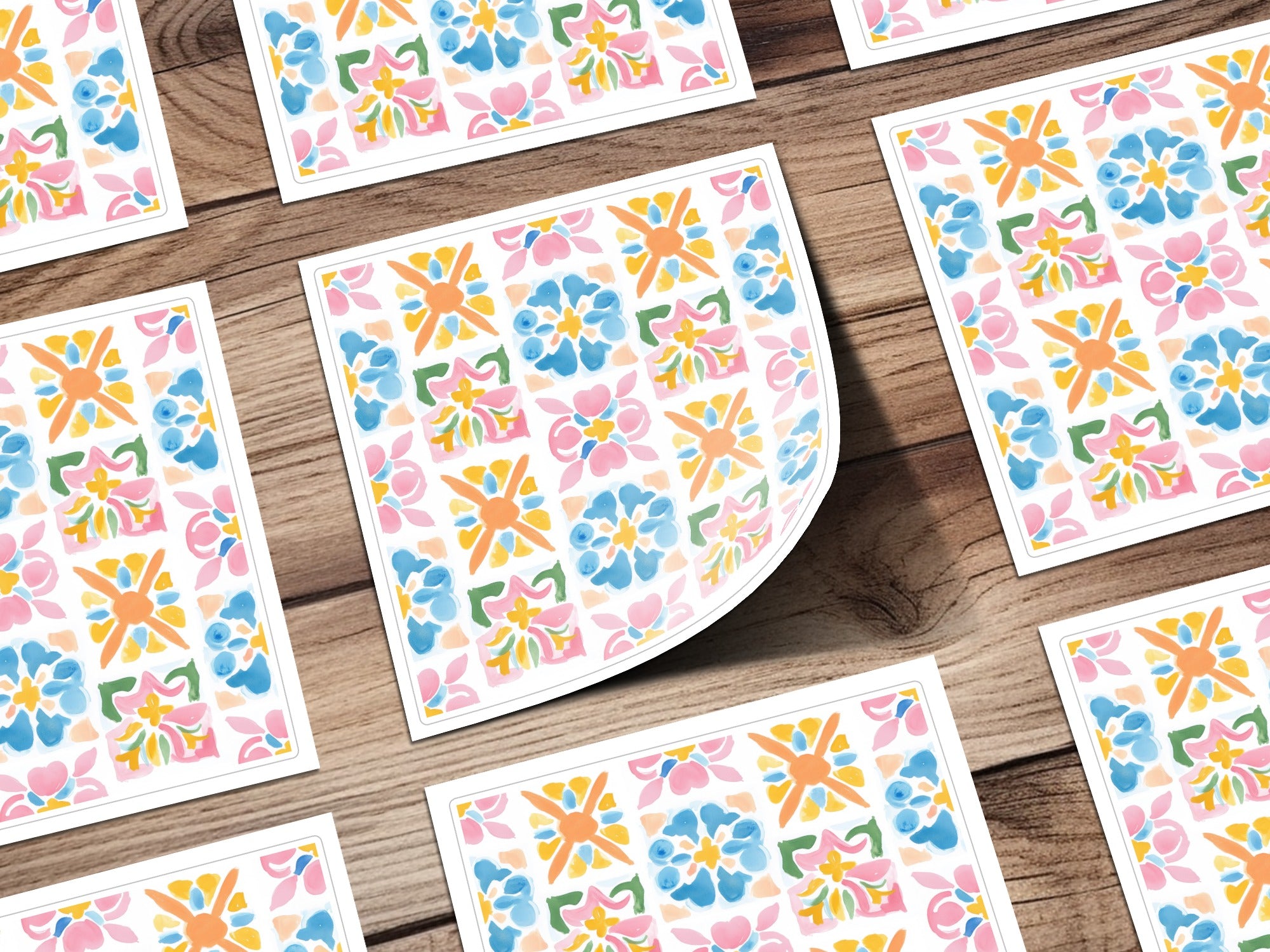 Colorful Watercolor Floral Tile Design Artistic Motif product type