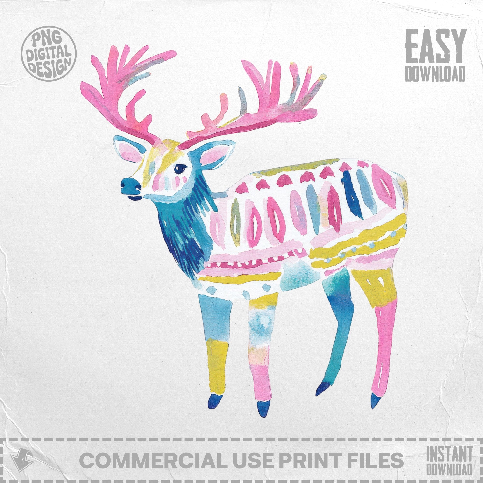 Colorful stylized deer with pink antlers, detailed pattern, and "Easy Download" text.