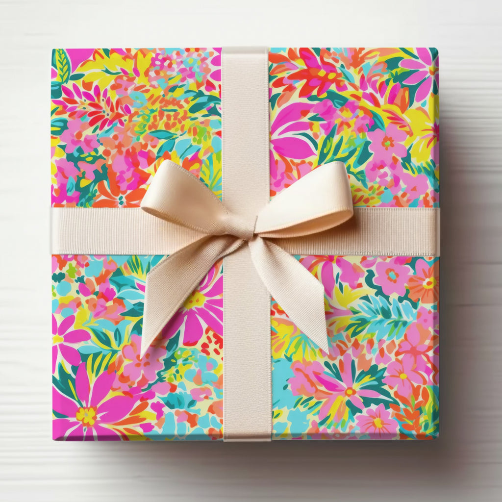 Bright Floral Gift Box with Cream Ribbon