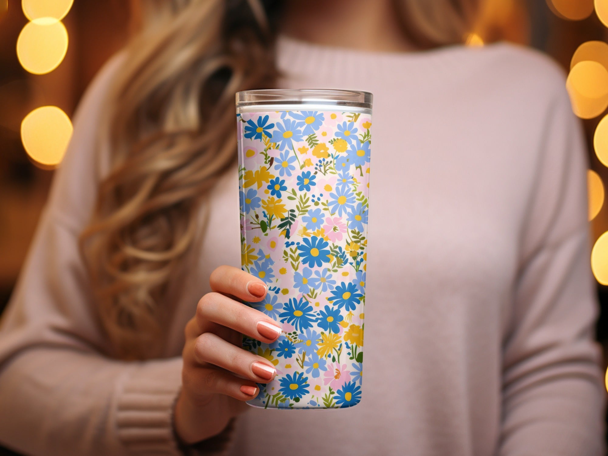Floral Patterned Insulated Tumbler for Hot and Cold Drinks
