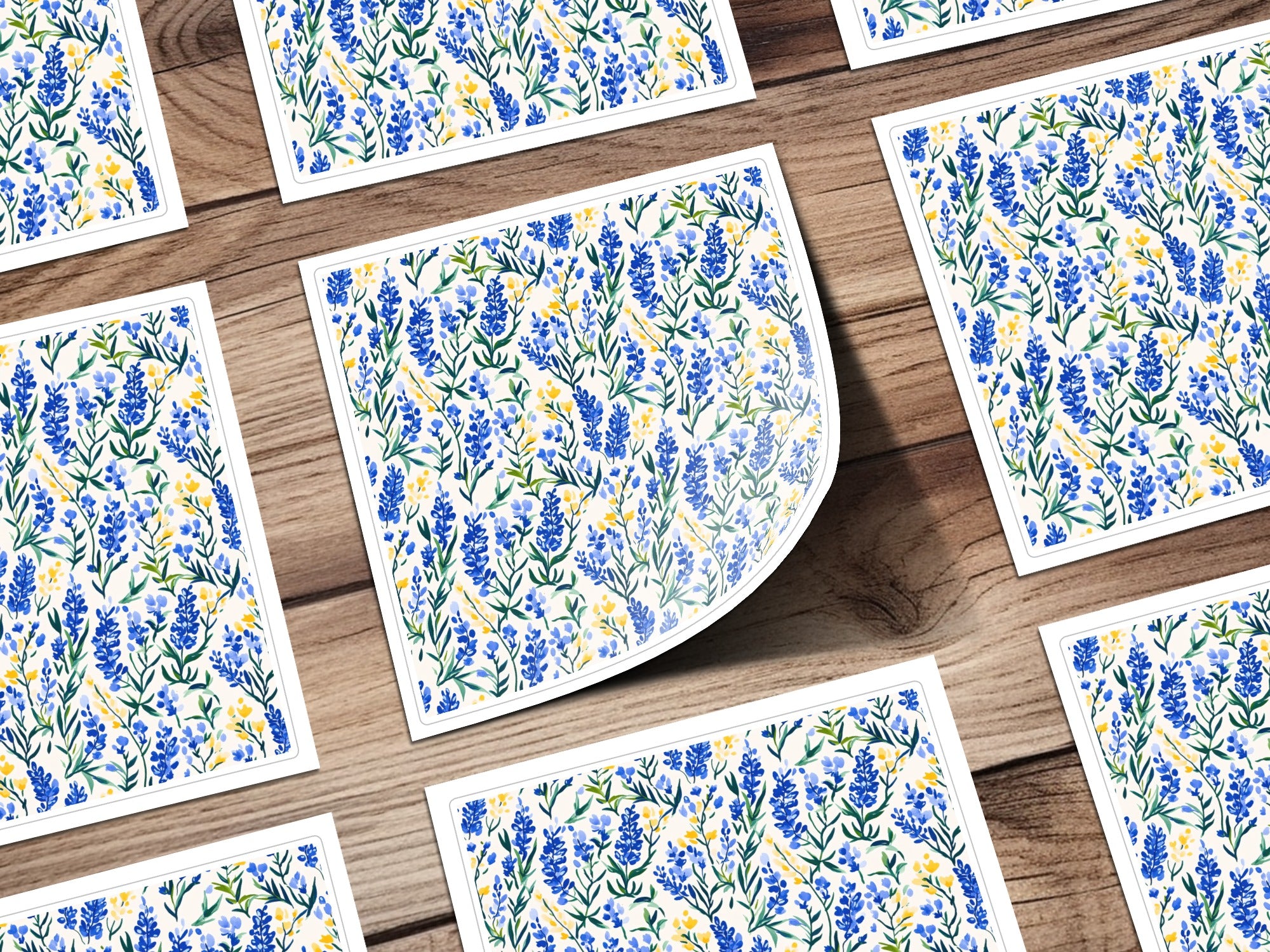Beautiful Blue and Yellow Floral Pattern Sticker Sheets